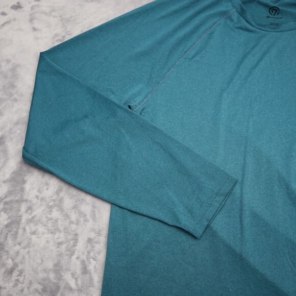 Champion Shirt Mens L Green Long Sleeve Crew Neck Polyester Logo Casual T Shirt - Picture 8 of 16